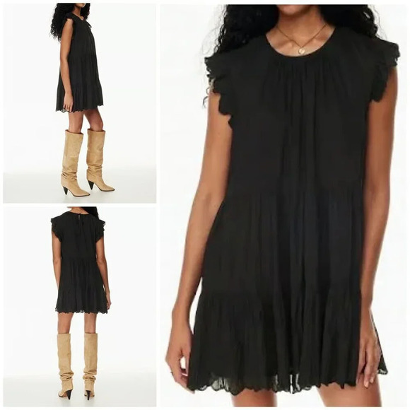 Aritzia Wilfred La Boheme Sidonie Ruffled Scalloped Dress Black Size Large - Picture 8 of 8